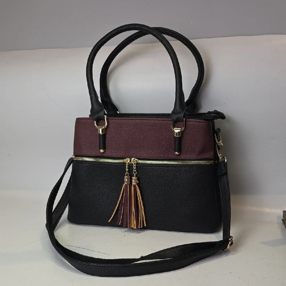 KKXiu Women's Handbag Black Burgundy Shoulder Bag‎ Crossbody Purse Faux Leather